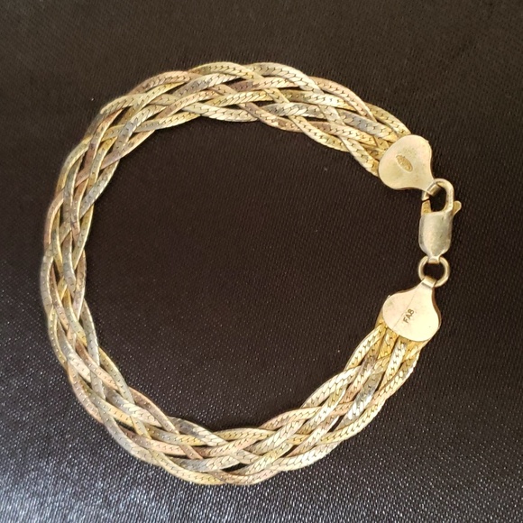 Sterling silver tricolor braided snake chain bracelet - Picture 2 of 3